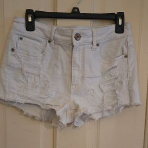 American Eagle Outfitters White Distressed Denim Shorts